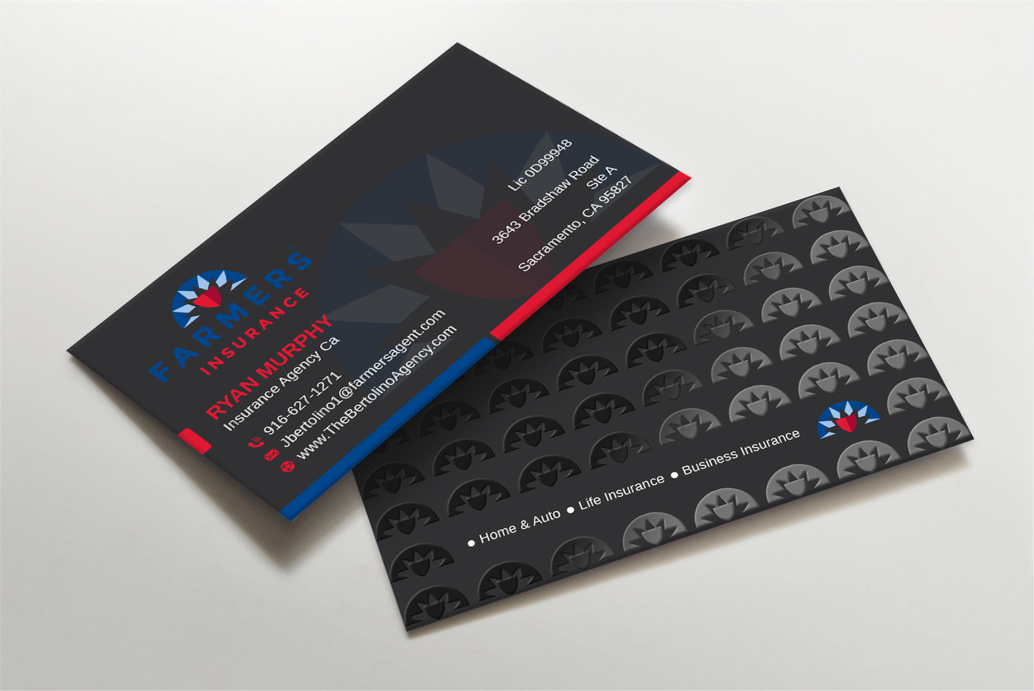 Business Card Design by LAXMI DESIGNHUB for Farmers Insurance - The Bertolino Agency  | Design #28577583