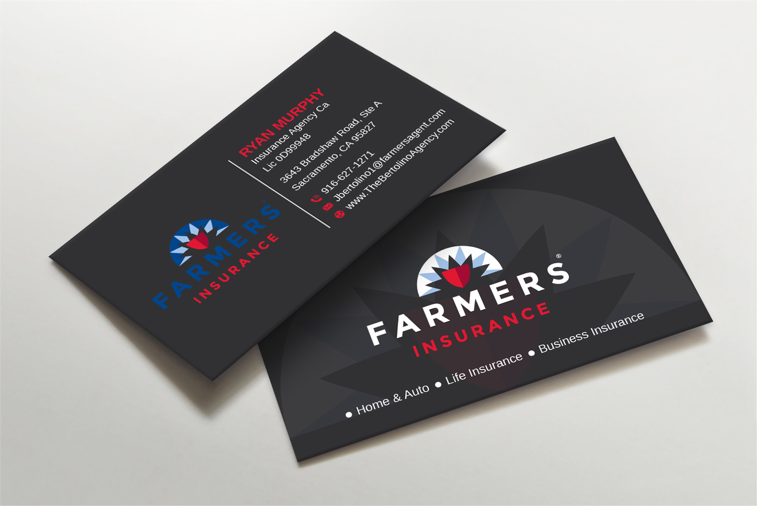 Business Card Design by LAXMI DESIGNHUB for Farmers Insurance - The Bertolino Agency  | Design #28577584