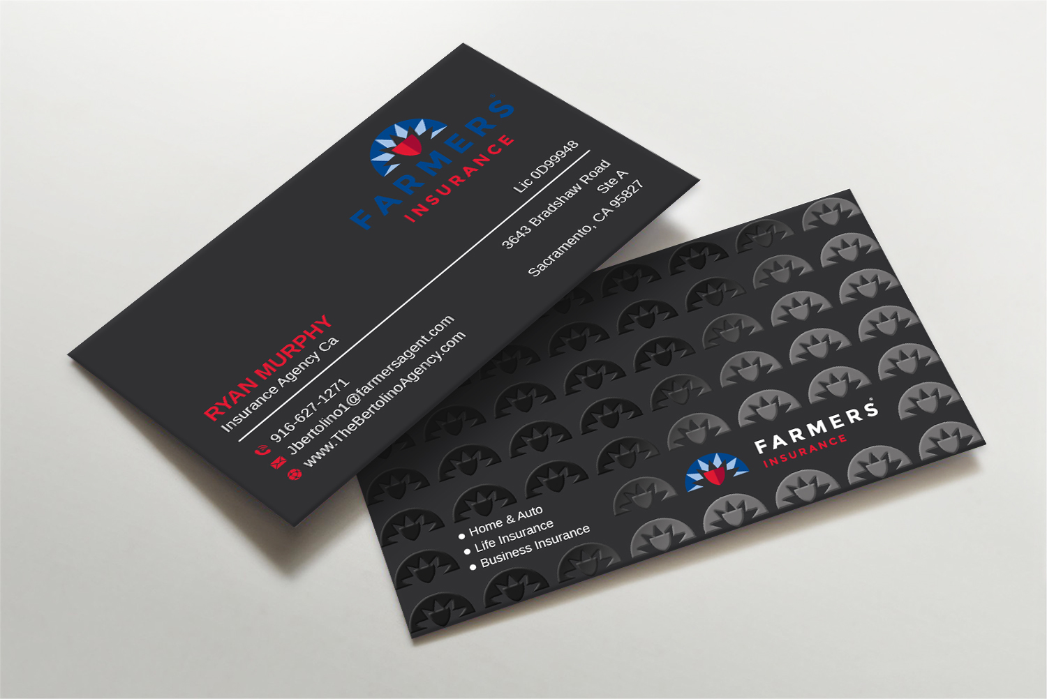 Business Card Design by LAXMI DESIGNHUB for Farmers Insurance - The Bertolino Agency  | Design #28577585