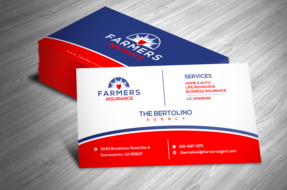 Business Card Design by Cre@8ive.Colors for Farmers Insurance - The Bertolino Agency  | Design #28583684