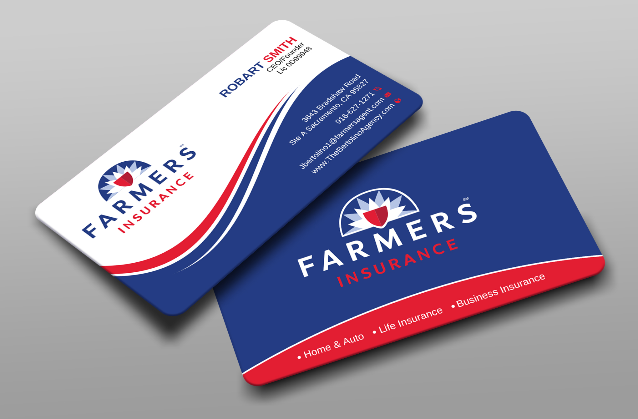 Business Card Design by Uttom 2 for Farmers Insurance - The Bertolino Agency  | Design #28581507