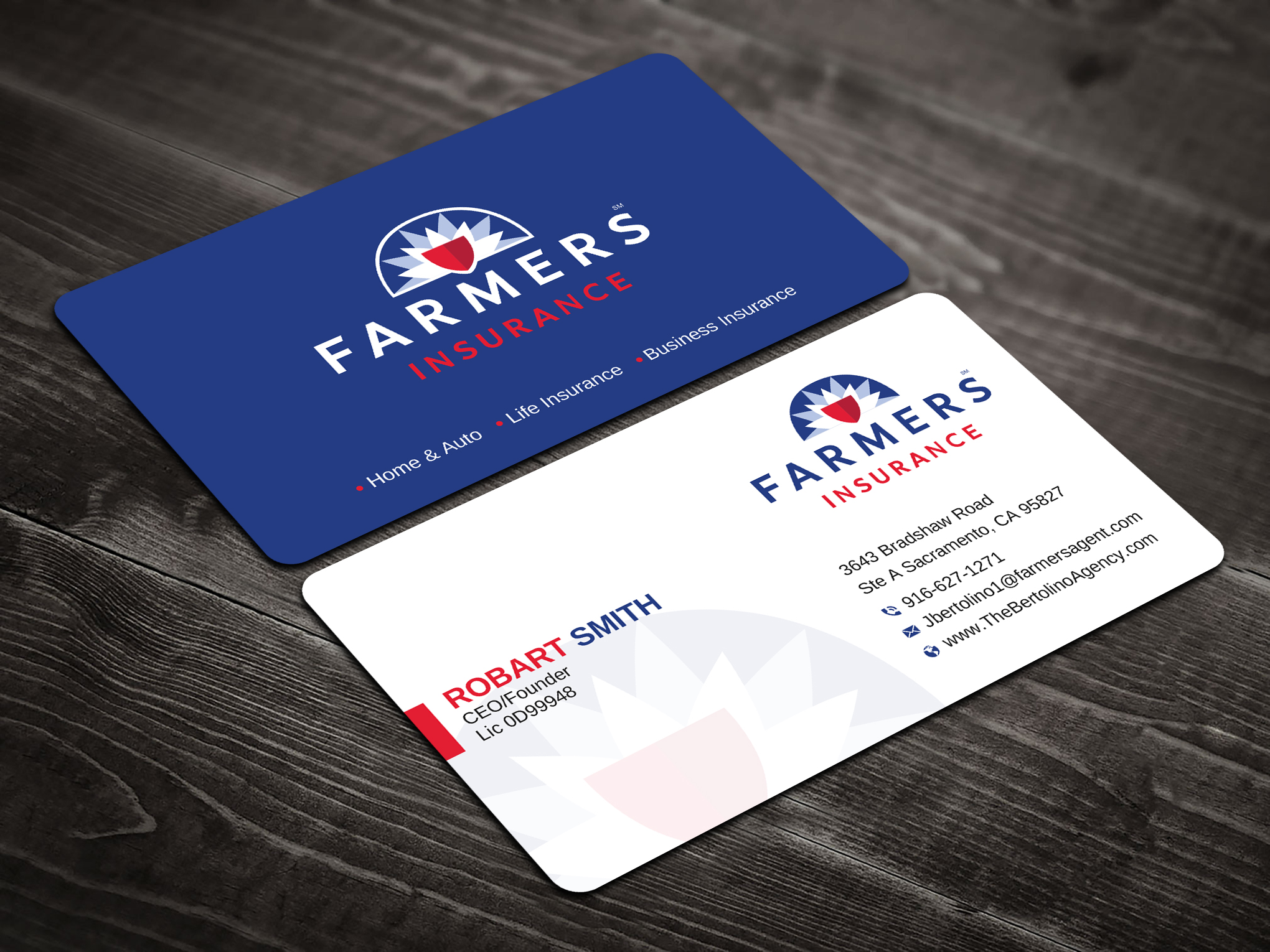 Business Card Design by Uttom 2 for Farmers Insurance - The Bertolino Agency  | Design #28581522