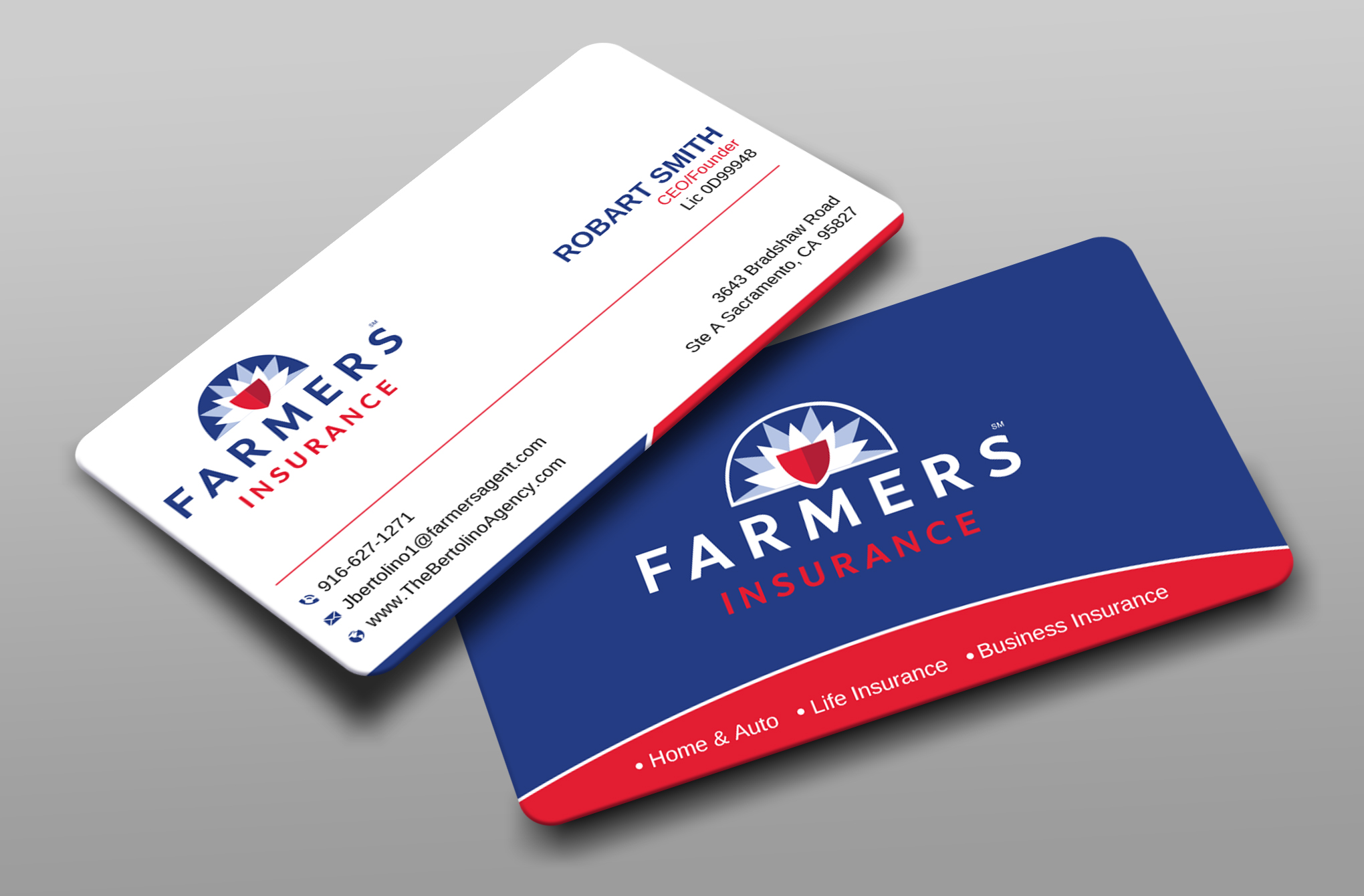 Business Card Design by Uttom 2 for Farmers Insurance - The Bertolino Agency  | Design #28581533