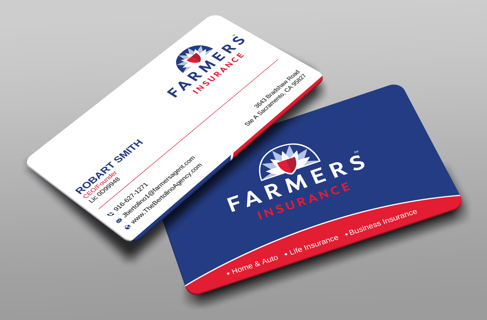 Business Card Design by Uttom 2 for Farmers Insurance - The Bertolino Agency  | Design #28581534