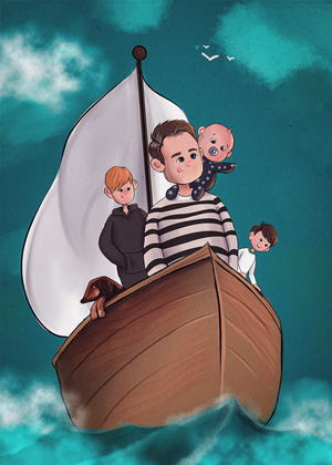 Sailing illustration of family on Sailboat | Diseño Con Ilustración por Pharsheed