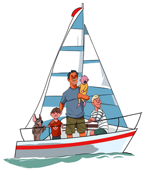 Sailing illustration of family on Sailboat | Diseño Con Ilustración por Merry Shuporna Biswas