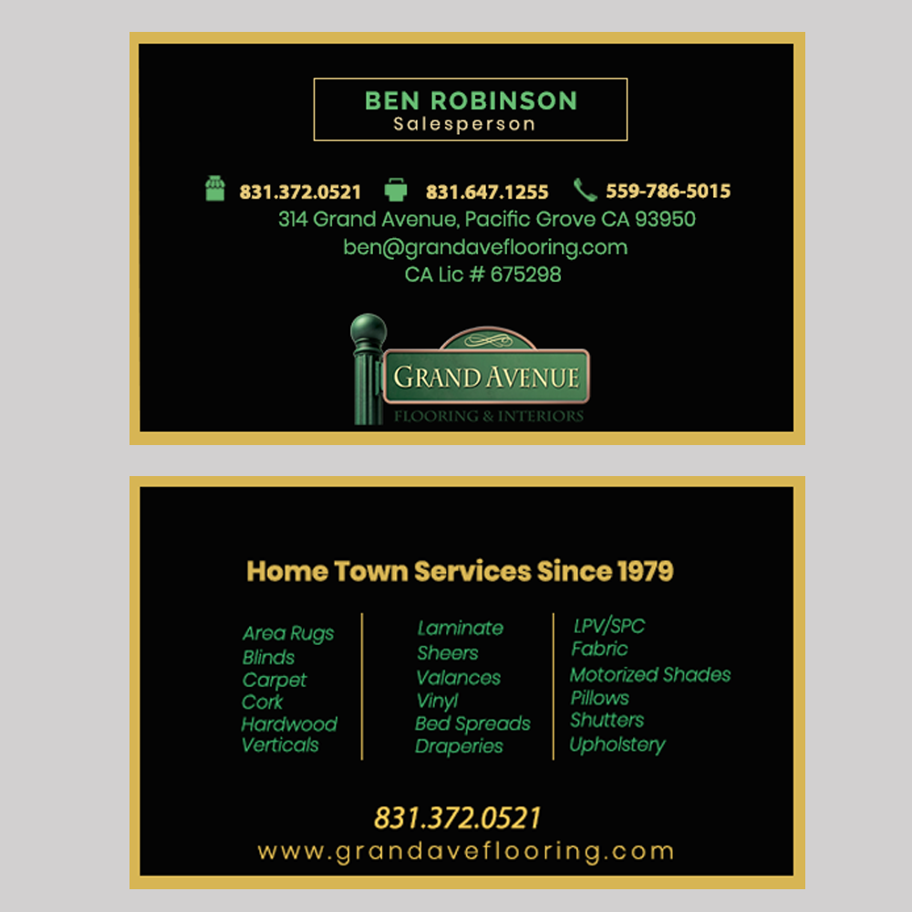 Business Card Design for Grand Avenue Flooring & Interiors by Zunaira