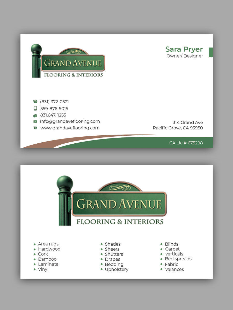 Design de Carte de Visite par Graphixpointt pour Grand Avenue Flooring & Interiors | Design #28653769