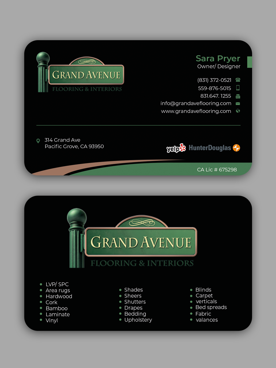 Visitenkarten-Design von Graphixpointt für Grand Avenue Flooring & Interiors | Design #28659158