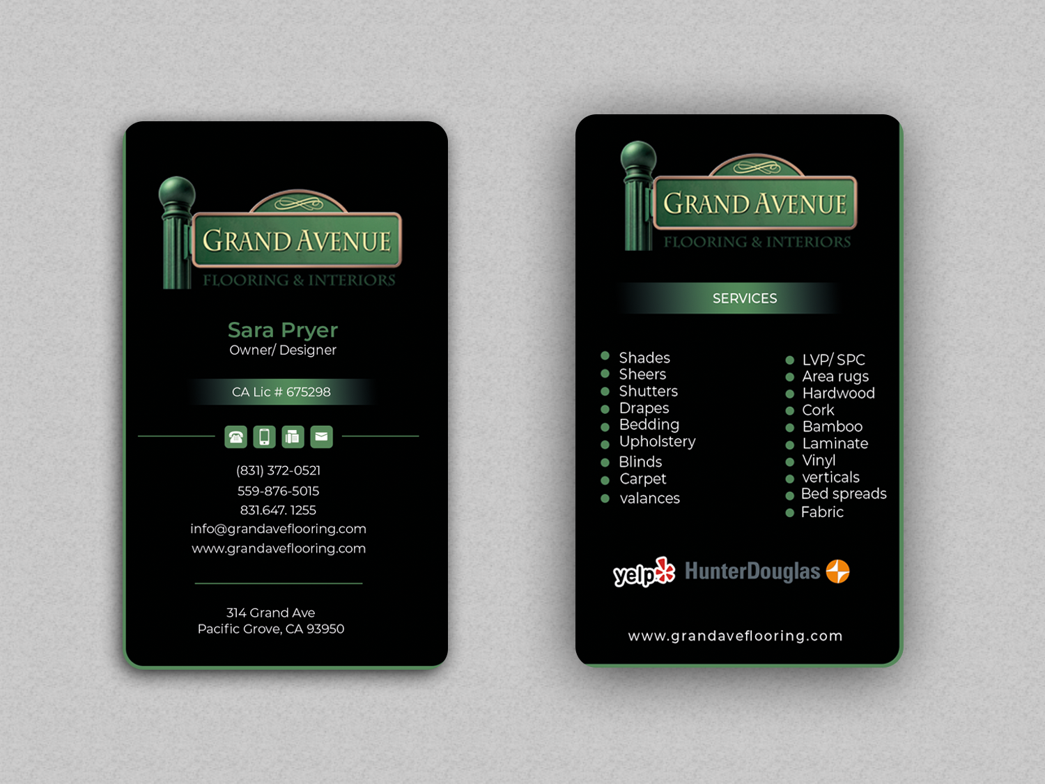 Visitenkarten-Design von Graphixpointt für Grand Avenue Flooring & Interiors | Design #28663136