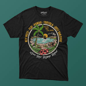 Tropical t-shirt designs . This title is Pick an Island....& leave your baggage behind. | T-Shirt-Design von tobias design