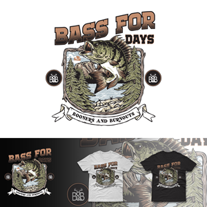 “Bass for days” Bass fishing shirt for outdoor/racing apparel company | Diseño de Camiseta por duatitik.std