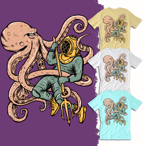 Commercial Diver with Kraken for sublimation shirt | Diseño de Camiseta por Falih A