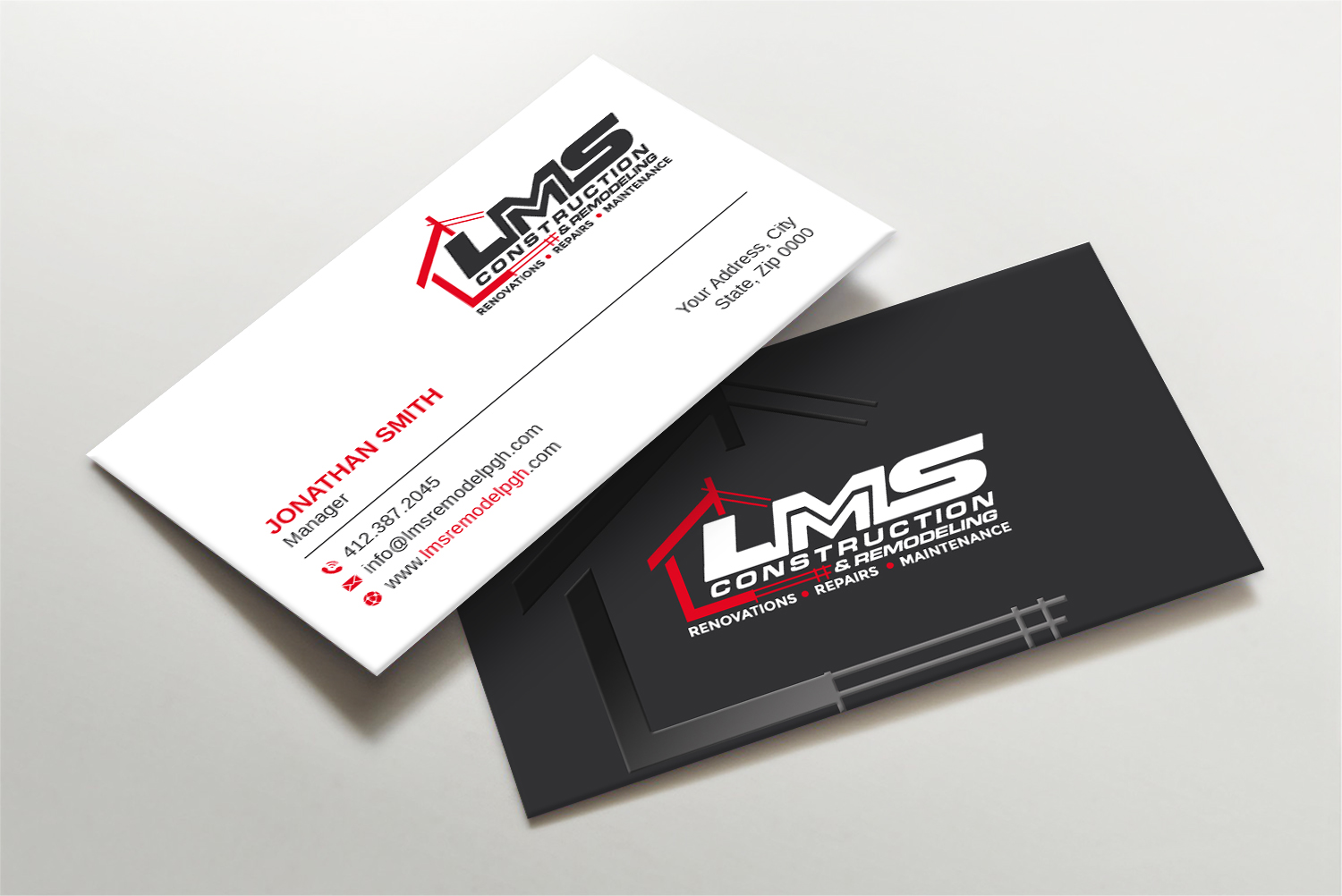 Business Card Design by LAXMI DESIGNHUB for LMS Construction and Remodeling, LLC | Design #28765484