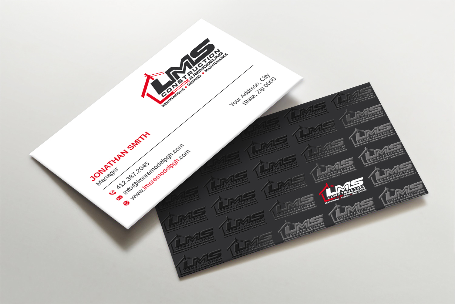 Business Card Design by LAXMI DESIGNHUB for LMS Construction and Remodeling, LLC | Design #28765488