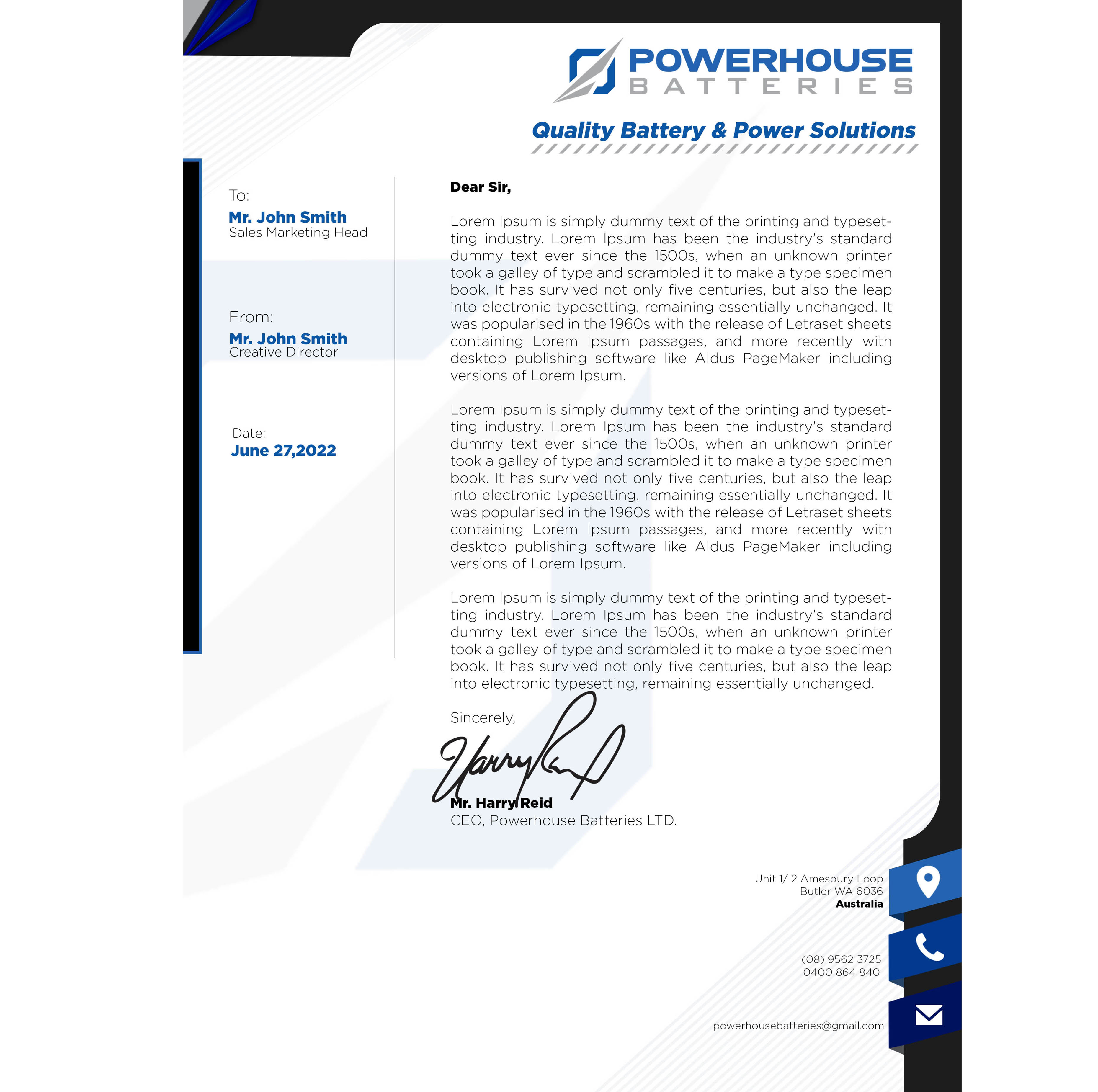 Word-Vorlage-Design von AP Creatives für Powerhouse Batteries Pty Ltd | Design #28799373