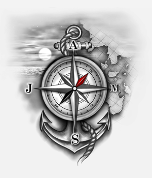 Compass tattoo to honor daughters and wife | Tattoo Design by Jezzus