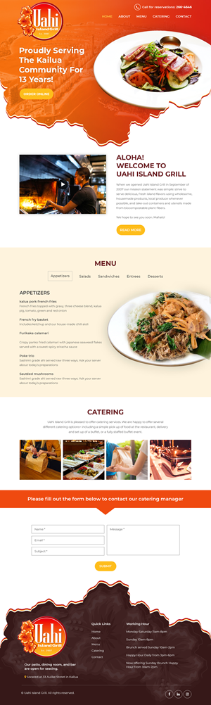 Hawaiian fusion restaurant seeks new website design for upcoming 15th anniversary | Diseño Web por Starlyn DS