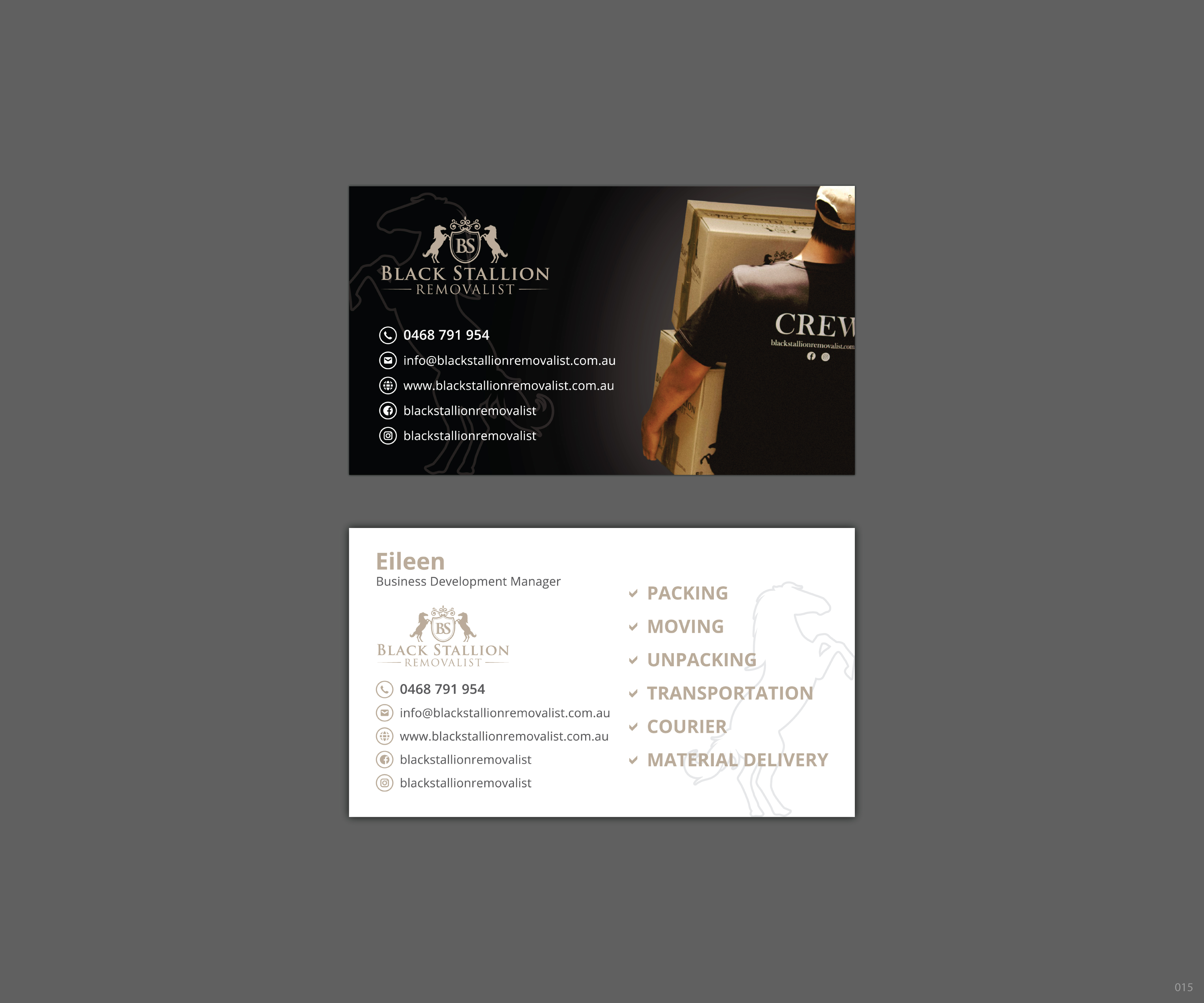 Business Card Design by jnh for Black Stallion Removalist | Design #28870947