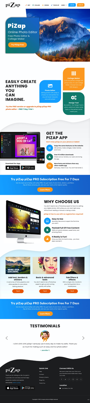 Landing Page-Design von pb für piZap | Design #28901995