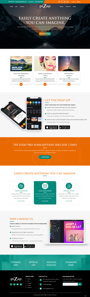 Landing Page Design by pb for piZap | Design: #28901999