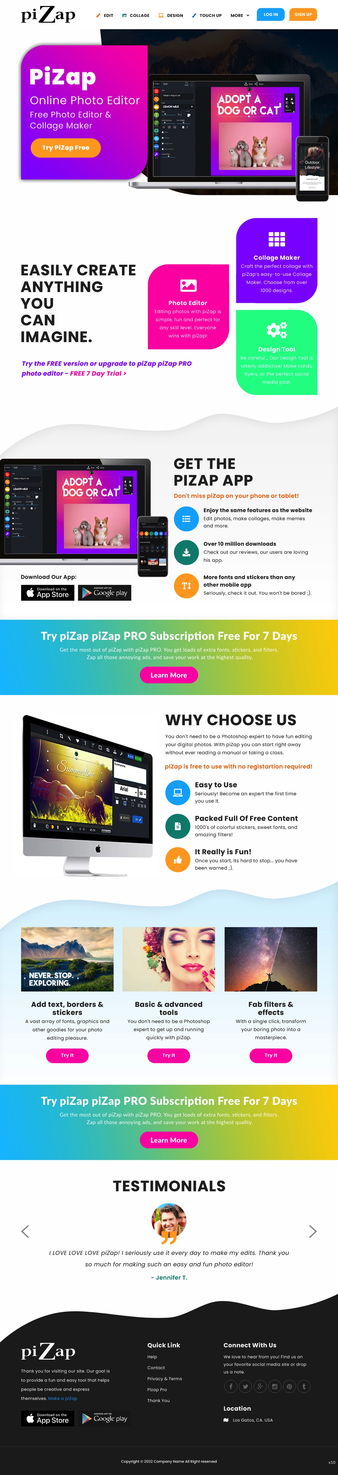 Landing Page Design by pb for piZap | Design #28919338