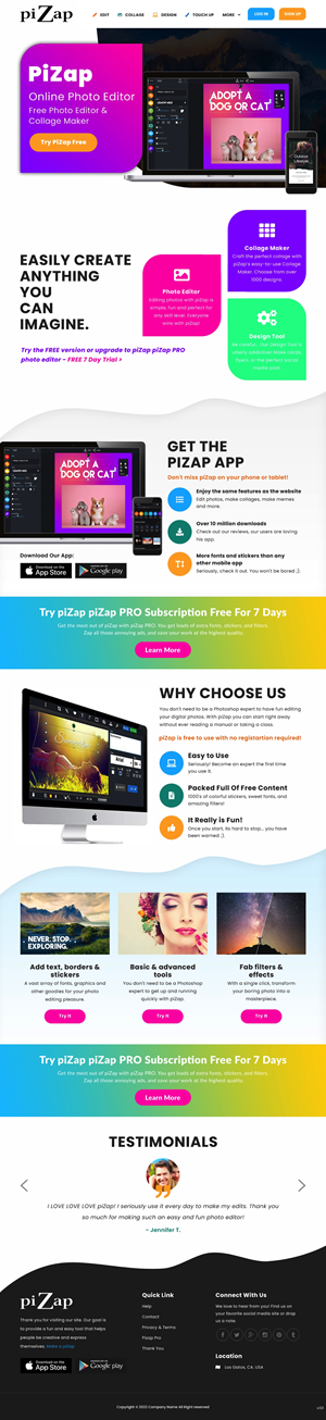 Landing Page Design by pb for piZap | Design: #28919338