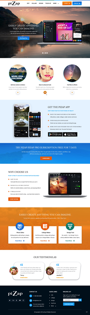 Landing Page Design by pb for piZap | Design: #28919339