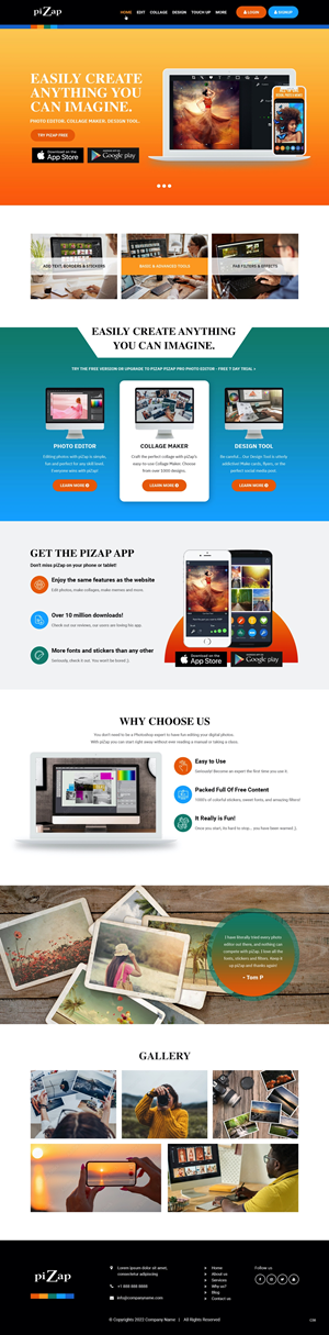 Landing Page Design by pb for piZap | Design: #28919341