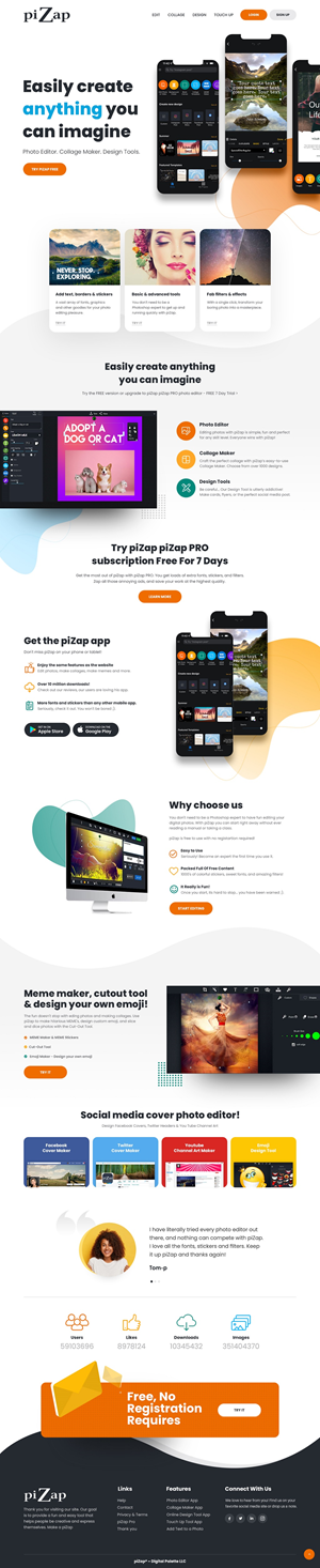 Design de Page d'Accueil par nzdesigners pour piZap | Design : #28921174