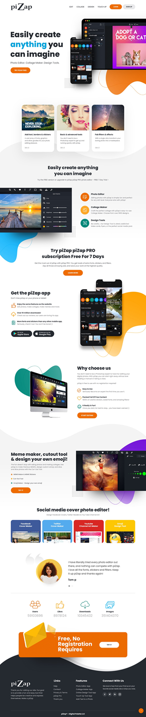 Landing Page Design by nzdesigners for piZap | Design: #28941357