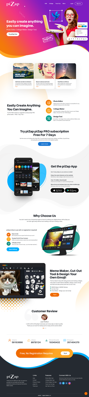 Design de Page d'Accueil par nzdesigners pour piZap | Design : #28953912