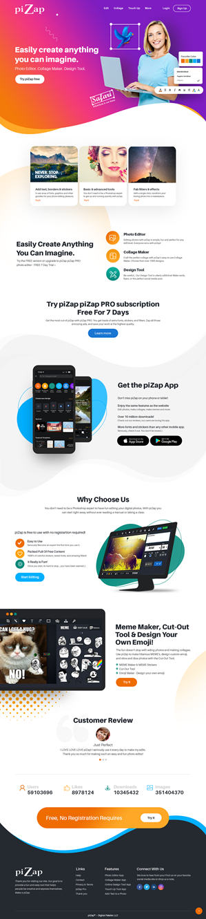 Design de Page d'Accueil par nzdesigners pour piZap | Design : #28968995