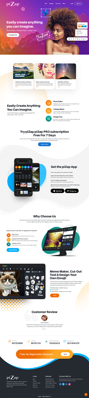 Design de Page d'Accueil par nzdesigners pour piZap | Design : #29105542