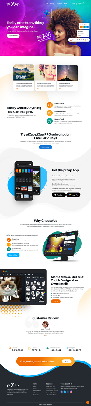 Design de Page d'Accueil par nzdesigners pour piZap | Design : #29105544