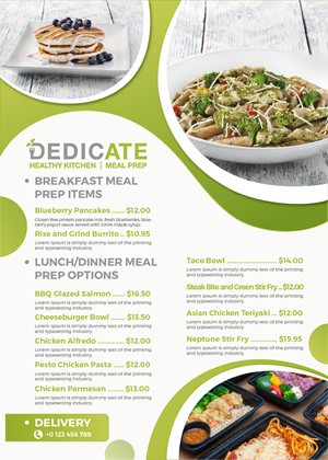 Restaurant Menu Design for Meal Prep offered in a food display cooler at a local Gym | Graphic Design by luutrongtin89
