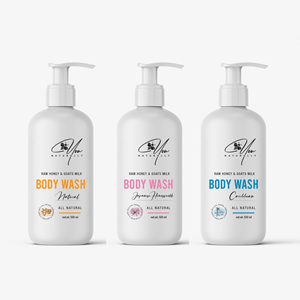 All Natural Raw Honey & Goats Milk Body Wash Labels | Label Design by Krasimira Georgieva