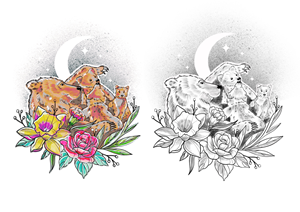Minimalist Momma Bear & Cubs Tattoo | Diseño de Tatuaje por Omelas