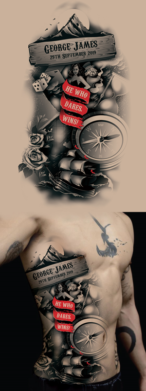 My life in Black & White Torso Tattoo Piece | Design de Tatouage par ally designs
