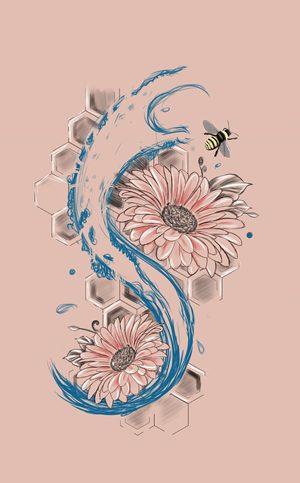 Add Honeycomb, flower and bee to existing tattoo | Design de Tatouage par Soumen Sinha