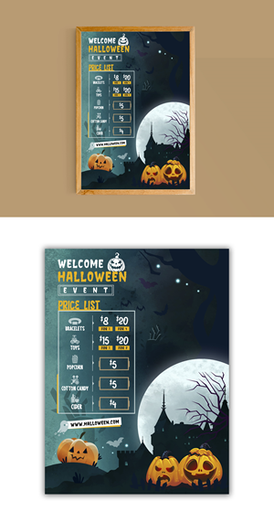 Pricing Poster selling novelty toys and snacks at a Halloween event | Diseño de Póster por debdesign