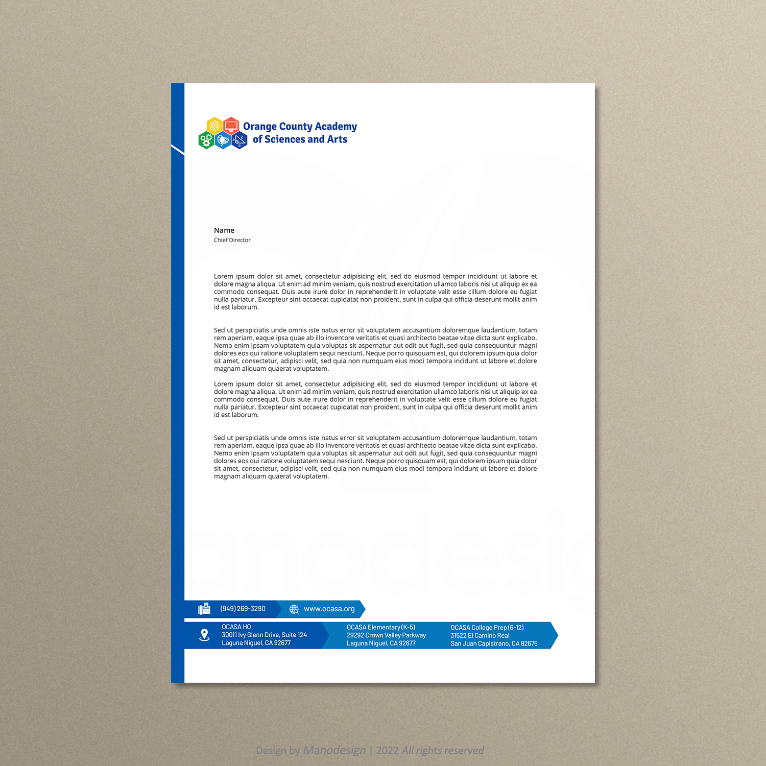 Stationery Design by ManoDesign1 for Orange County Academy of Sciences and Arts | Design #29051696