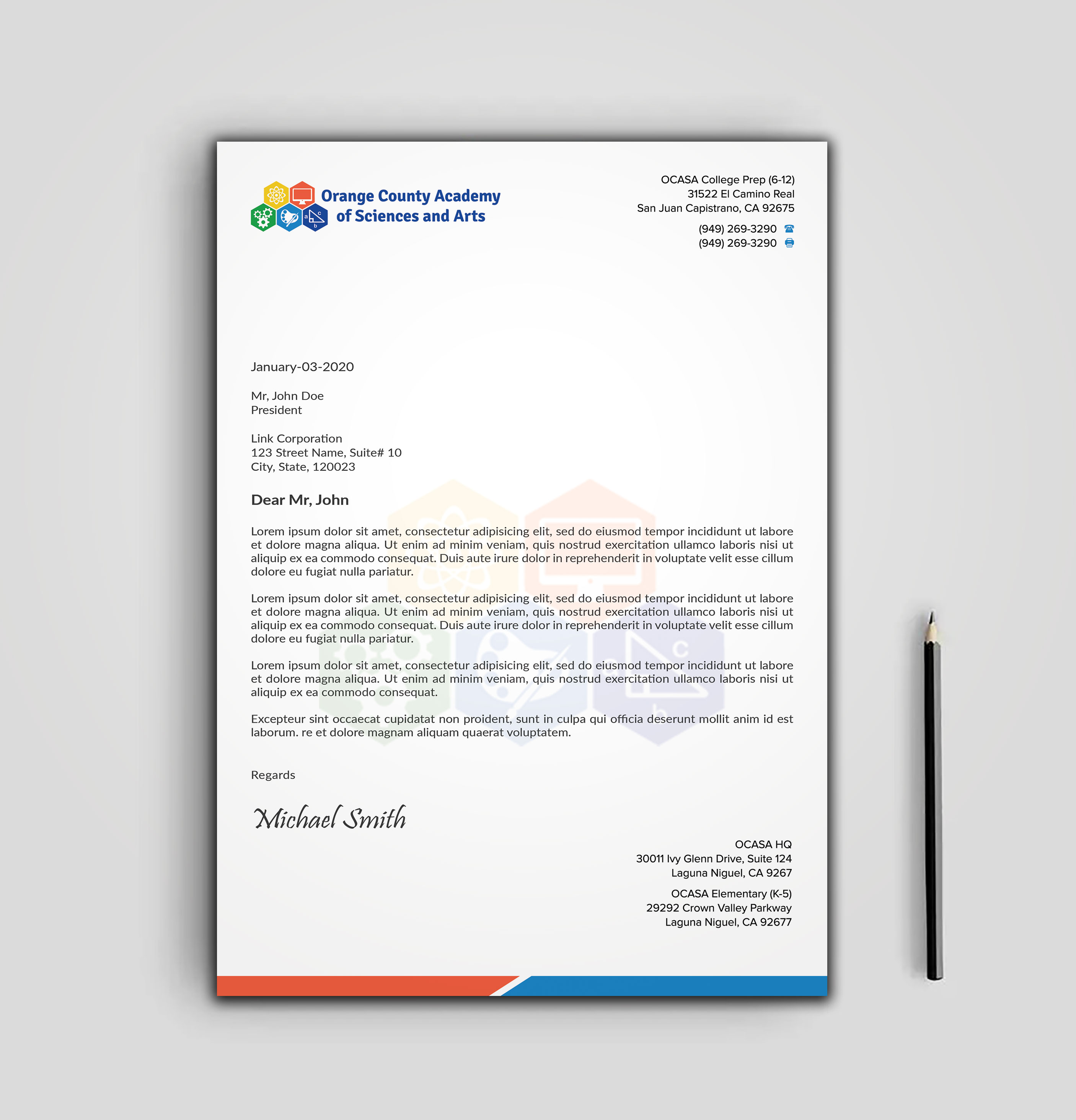 Stationery Design by sadikul islam for Orange County Academy of Sciences and Arts | Design #29052877