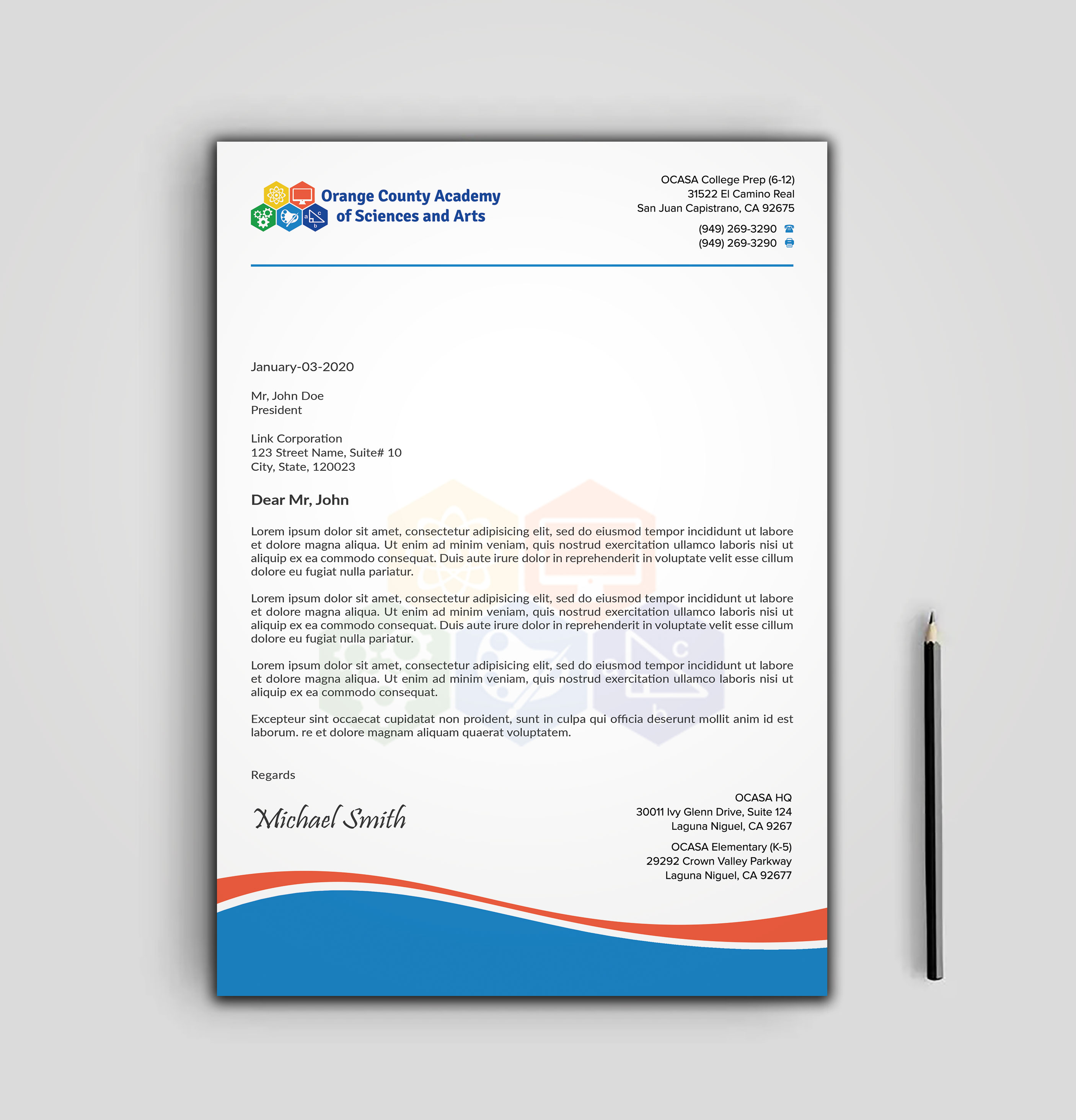 Stationery Design by sadikul islam for Orange County Academy of Sciences and Arts | Design #29052879