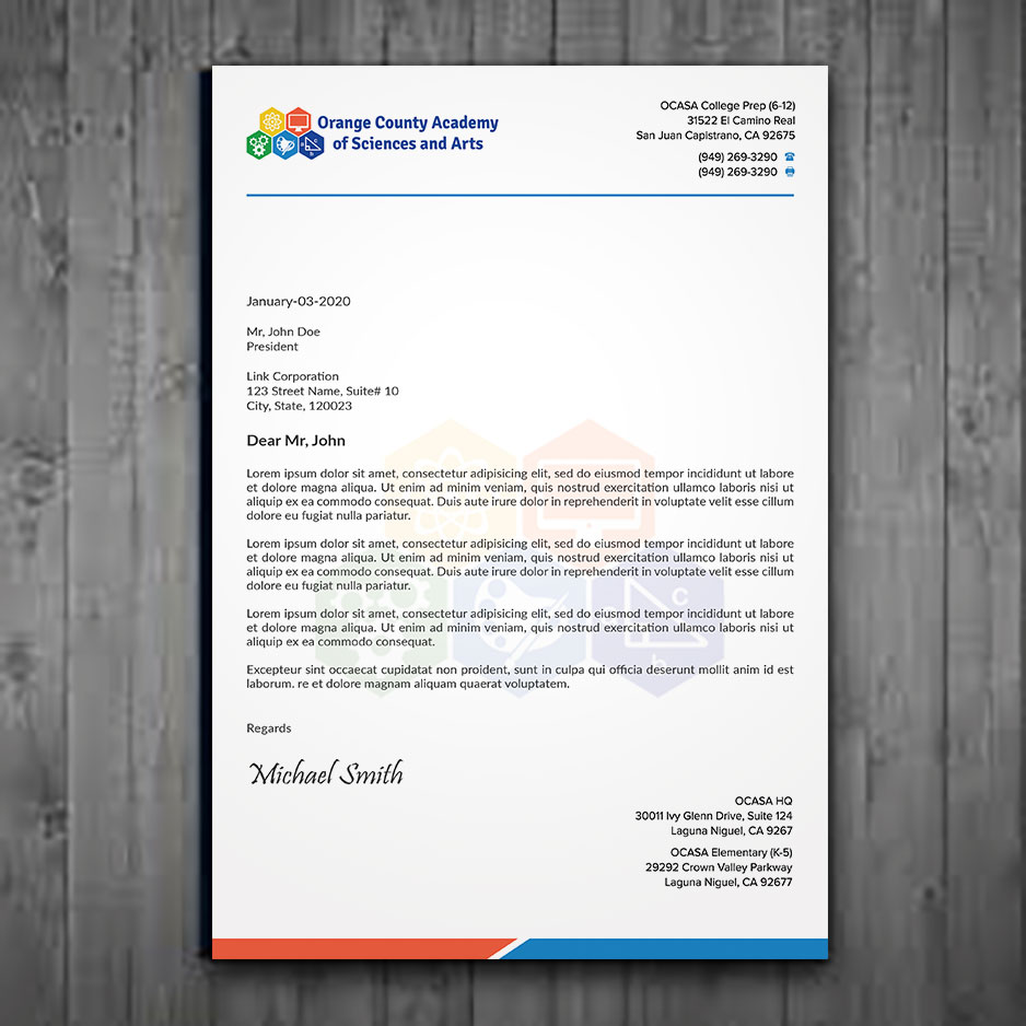 Design de Papeterie par sadikul islam pour Orange County Academy of Sciences and Arts | Design #29052888