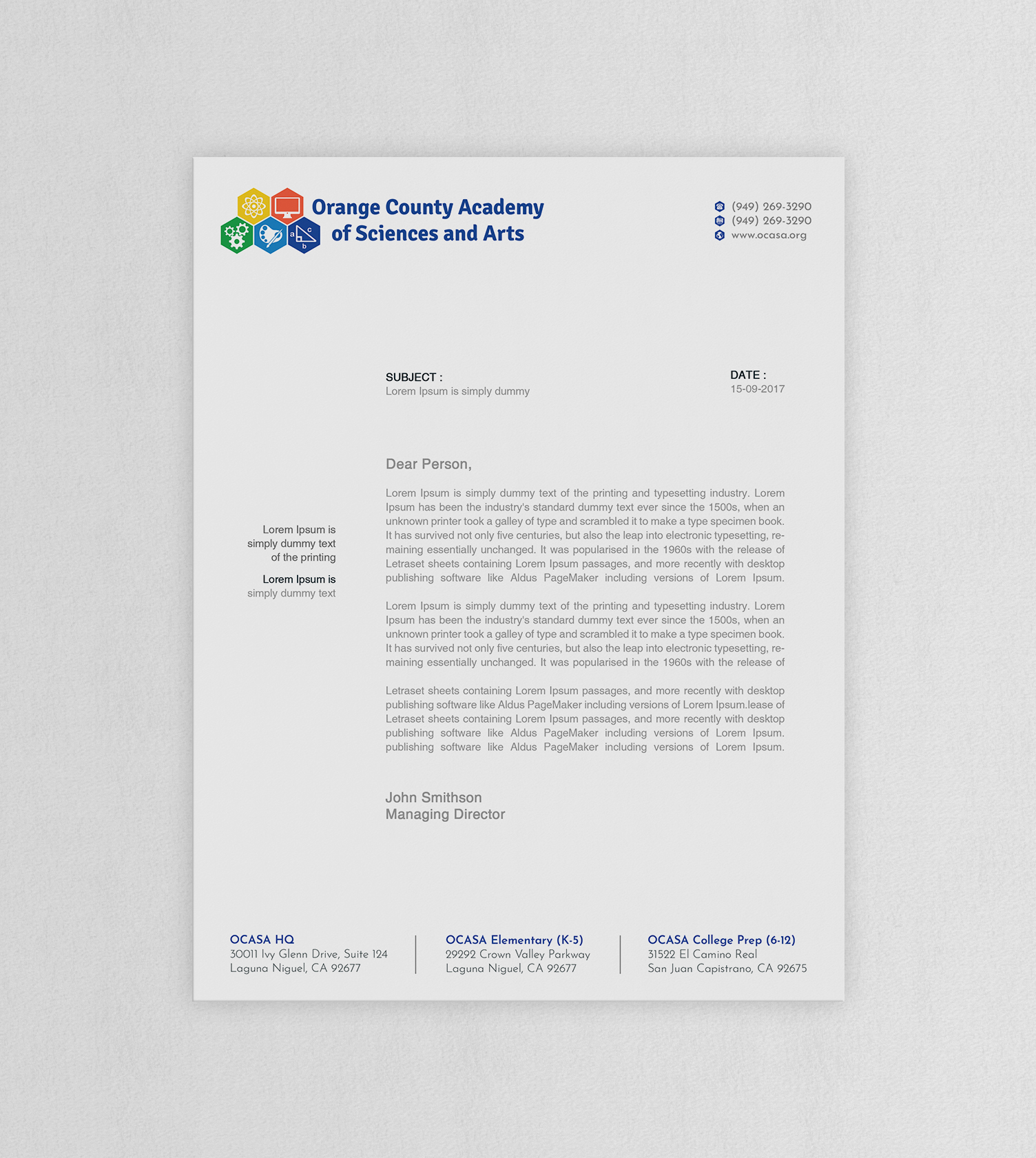 Stationery Design by WebixBD for Orange County Academy of Sciences and Arts | Design #29044514