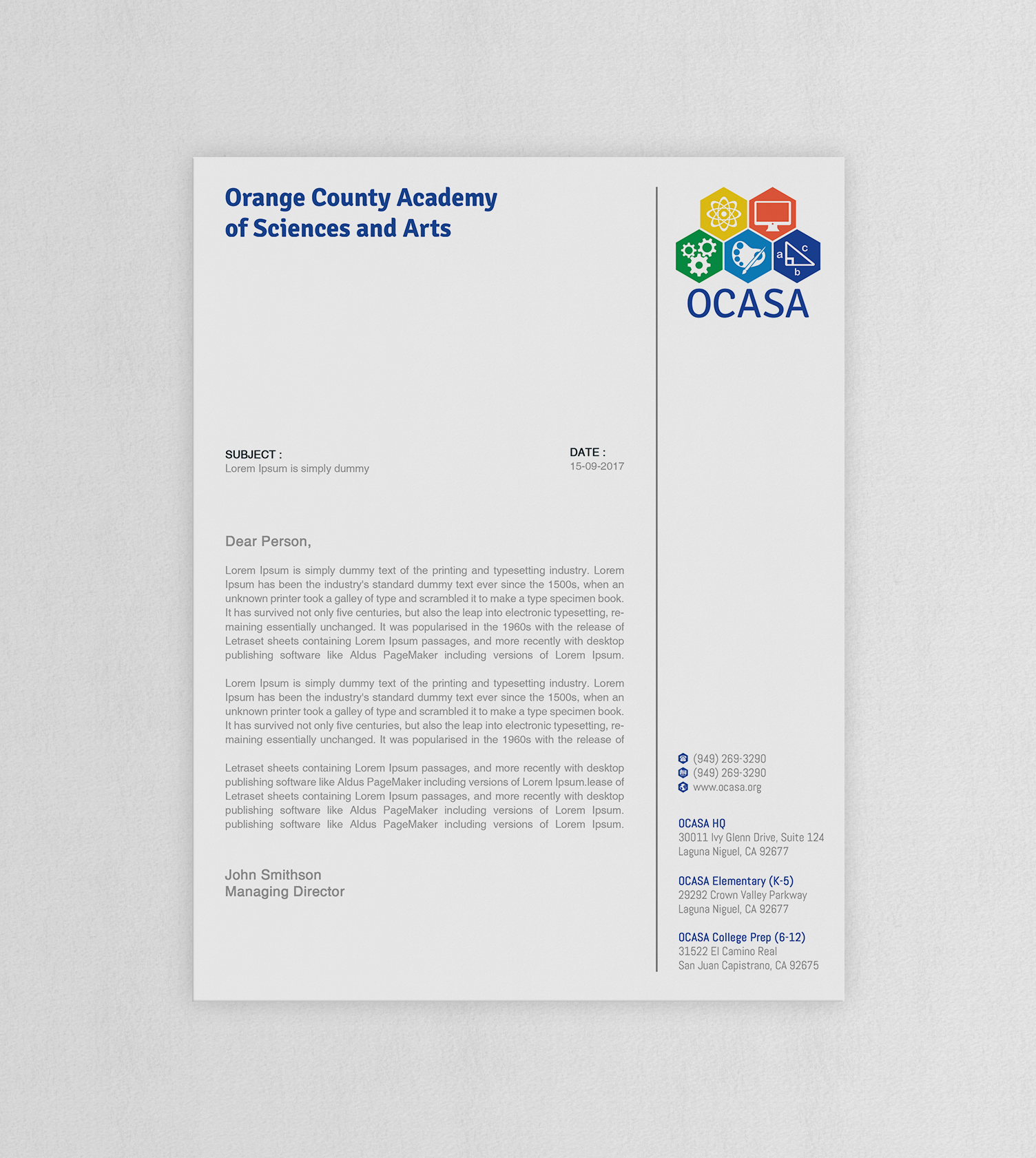 Design de Papeterie par WebixBD pour Orange County Academy of Sciences and Arts | Design #29044634