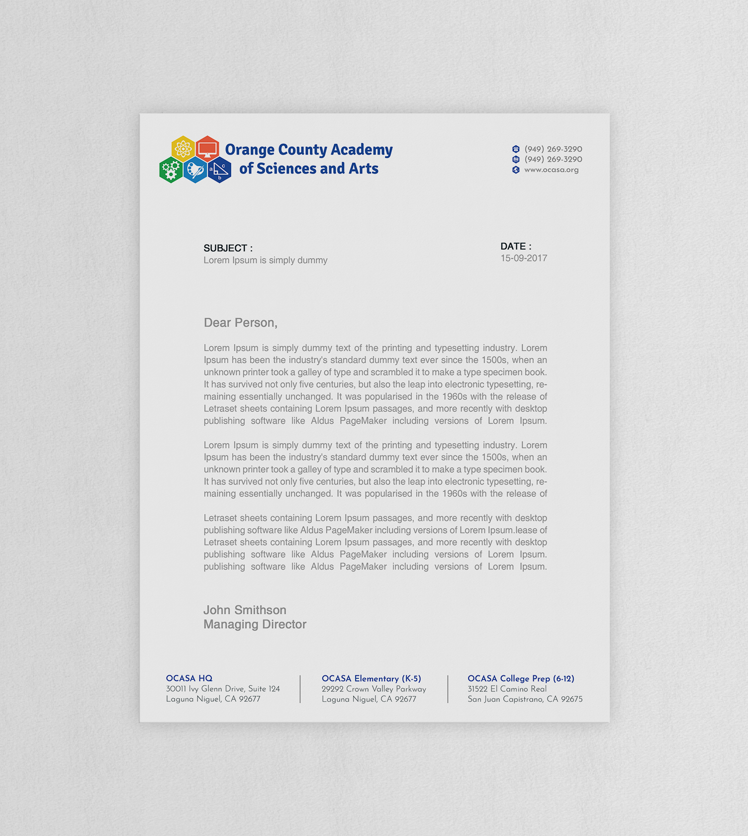 Design de Papeterie par WebixBD pour Orange County Academy of Sciences and Arts | Design #29047081