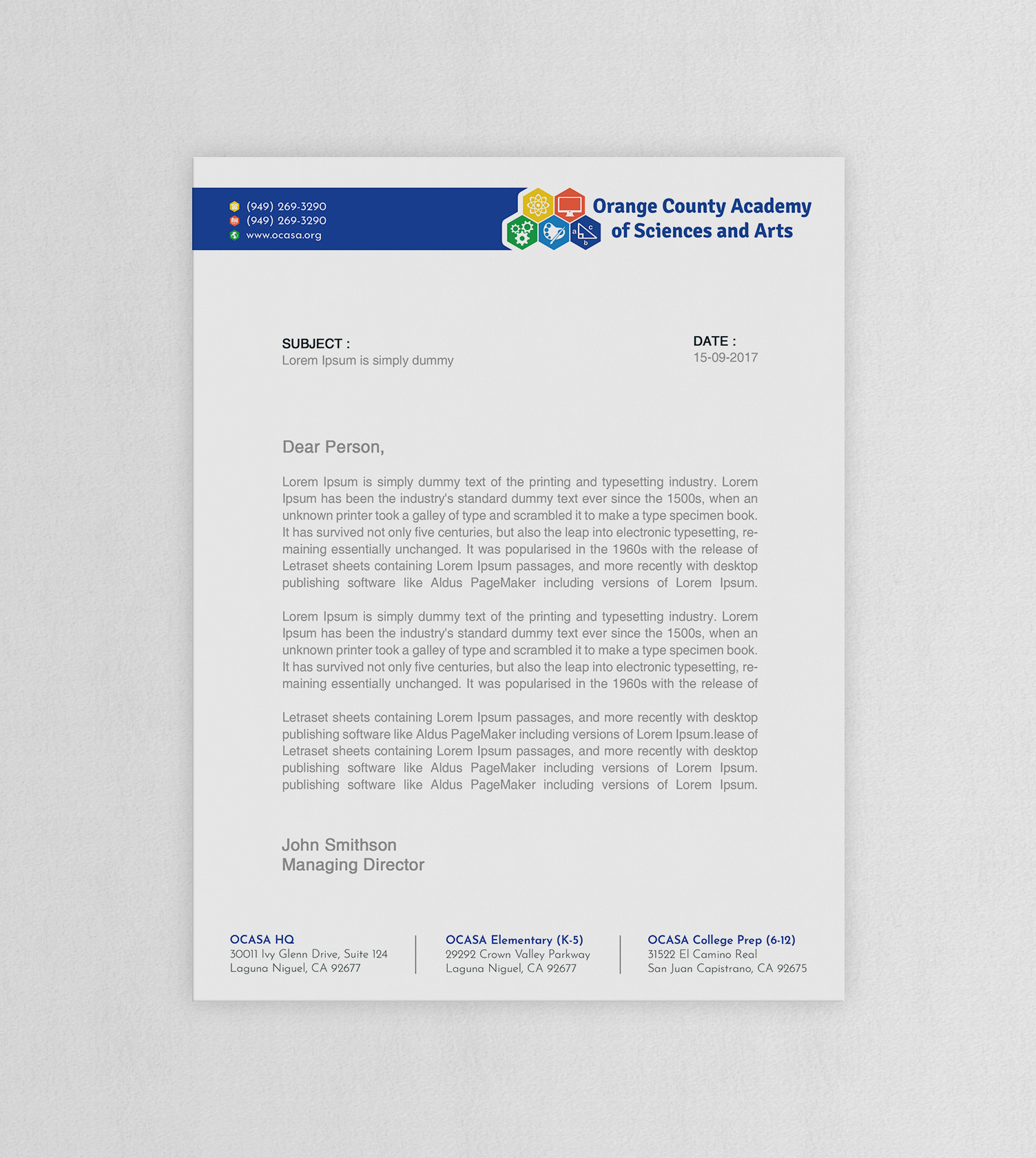 Stationery Design by WebixBD for Orange County Academy of Sciences and Arts | Design #29047082
