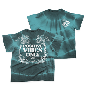Beach Inspired T-shirt with Positive Vibes Only message on back | Diseño de Camiseta por zero creative